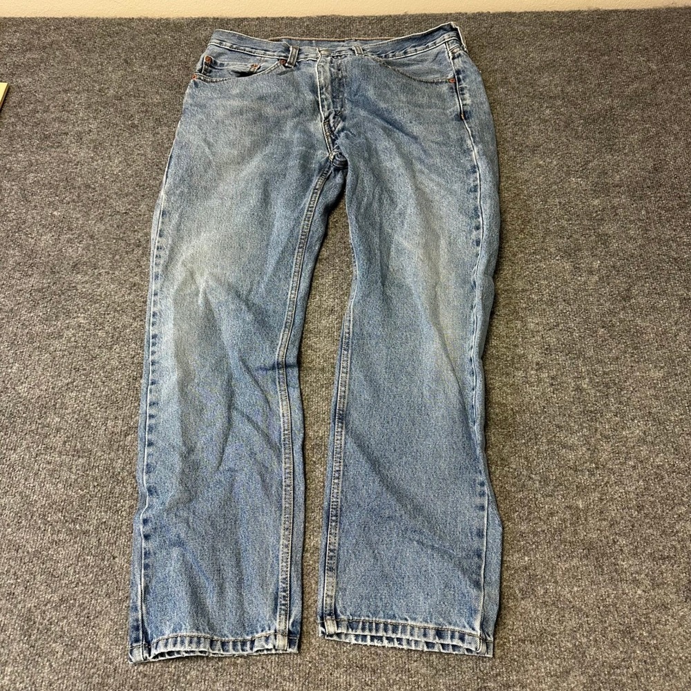 Levi's Jeans Mens Size 34 Blue 505 Straight Leg Light Wash Denim Stained